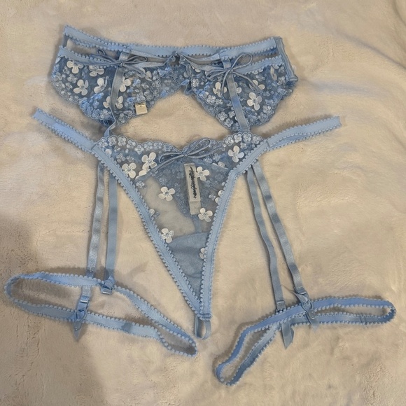 New! GARTER PANTY For Love and Lemons Blue Daisy 2 Piece Set 31342 - Picture 6 of 16